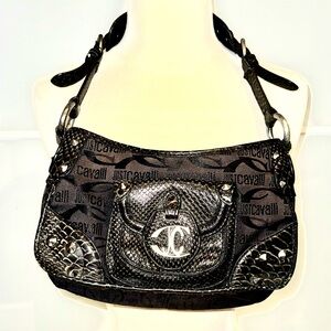 Just Cavalli Embossed Black Shoulder Bag